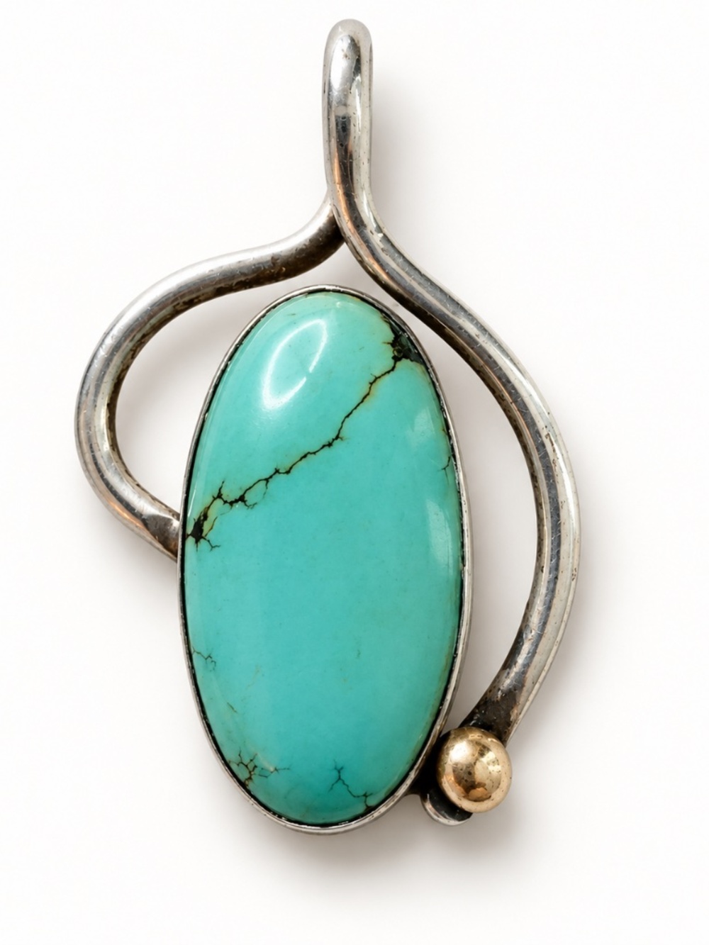 Jerry Harr Signed Turquoise Sterling Silver Artisan Pendant